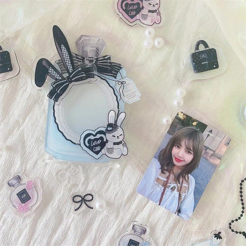 Acrylic Photocard Frame - Pink or Blue Bunny Perfume - Key Charm or Standee Photocard Holder - Image 3
