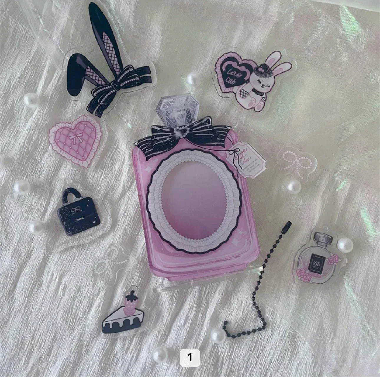 Acrylic Photocard Frame - Pink or Blue Bunny Perfume - Key Charm or Standee Photocard Holder - Image 4
