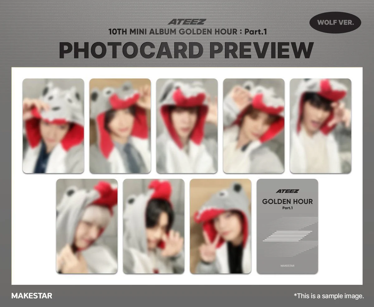 *MAKESTAR Hood (Wolf) Preorder Benefit Photocard* ATEEZ 10th Mini Album [GOLDEN HOUR : Part.1] (BLUE HOUR Ver. / DIARY Ver. / GOLDEN HOUR Ver.) - Image 4