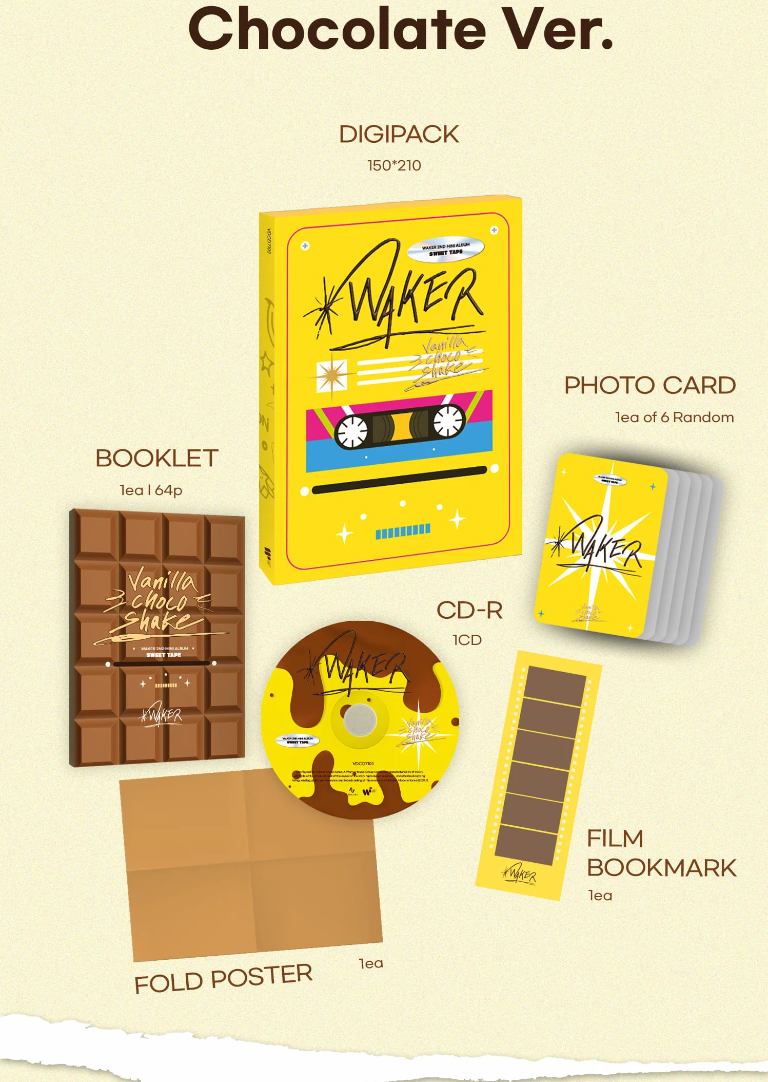 WAKER - 2nd Mini Album [Sweet Tape] (Vanilla Ver. / Marmalade Ver. / Chocolate Ver.) - Image 3